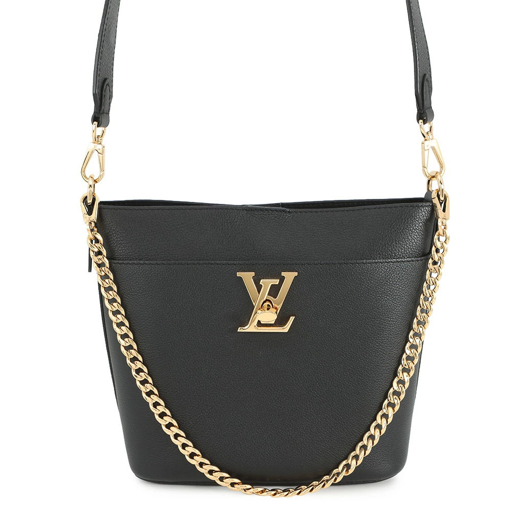 Louis Vuitton Shoulder Bag Grained Calf Leather Lock Walk Black